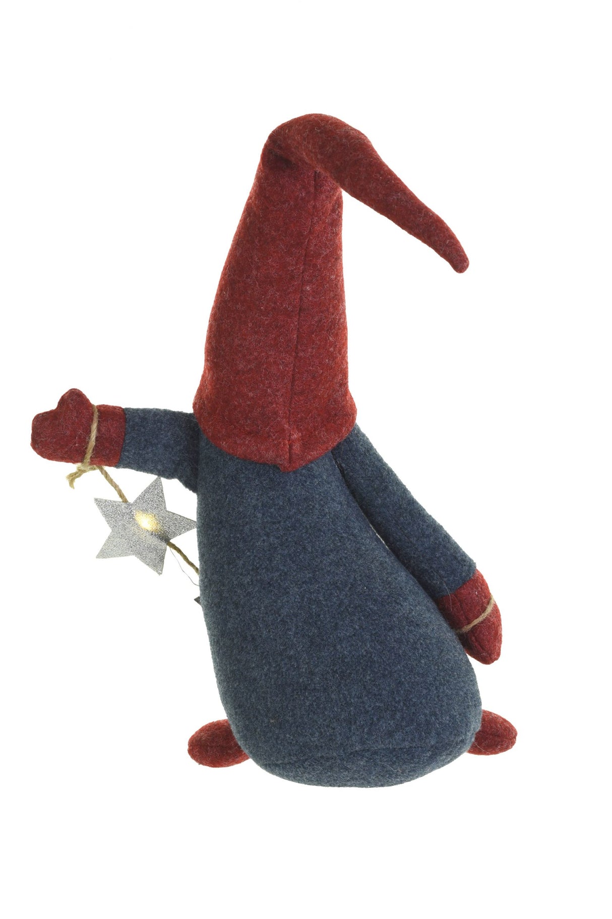 17.5" Plaid Blue and Red Cloth Waving LED Gnome with Star Garland