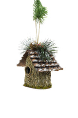 4.5" Hanging Taupe Straw Rustic Birdhouse Ornament with Cone-Thatched Roof