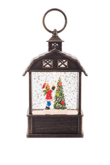 5.5" Mini Brown Plastic Barn-Style LED Snow Globe with Lads Playing
