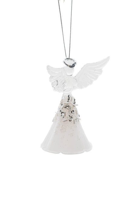 4" Hanging Clear and White Glass Peaceful Angel Ornament with Dove