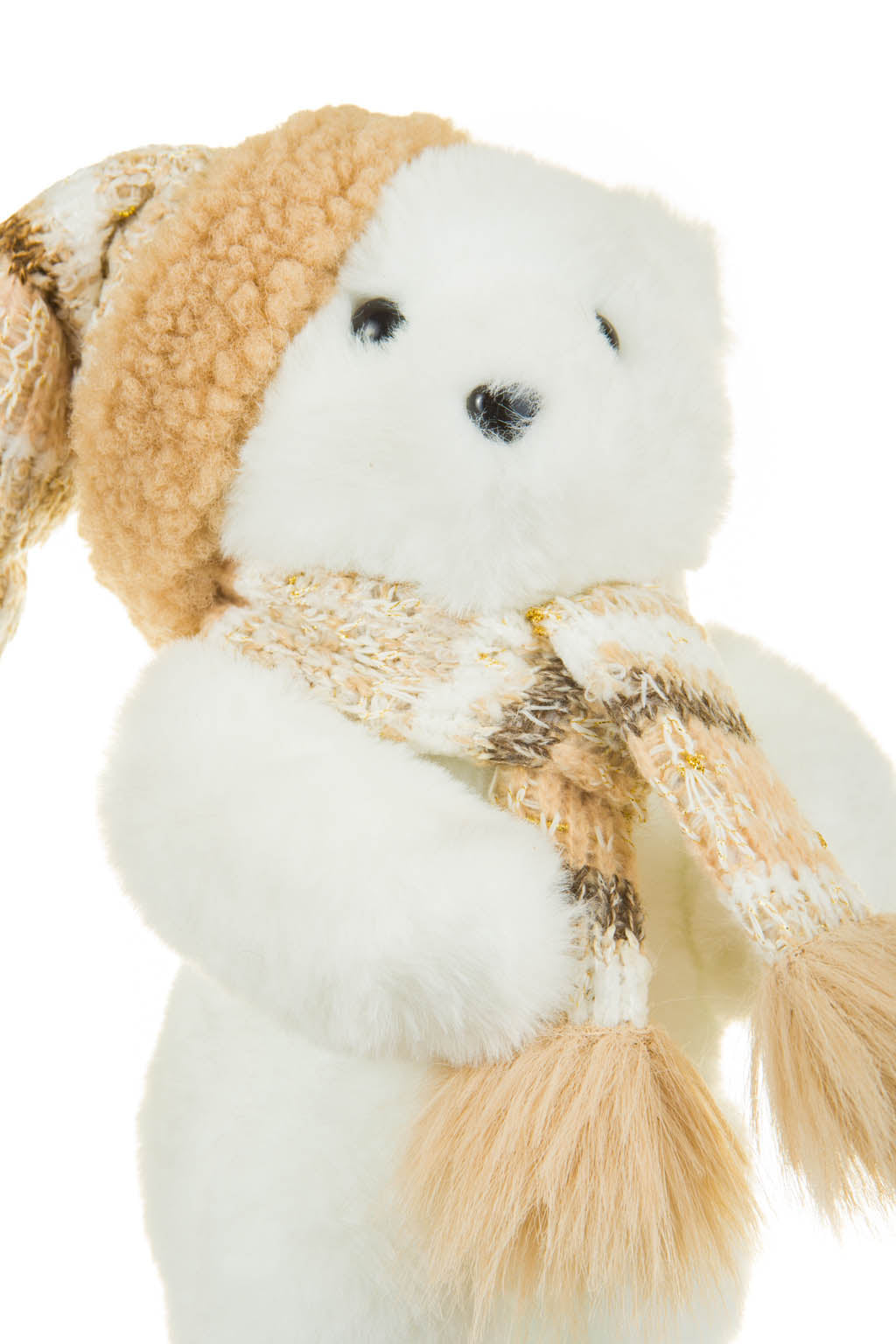 10" White Cotton Bear Figurine with Winter Scarf