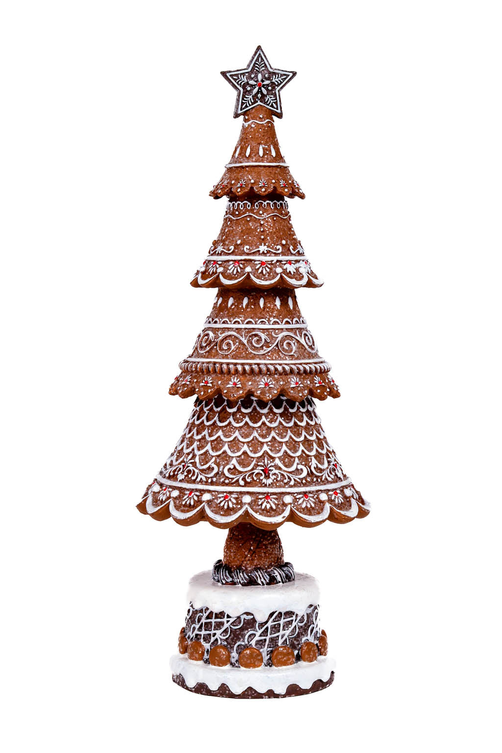 16.5" Brown and White Clay Gingerbread Tree Accent with Sequins and Base