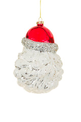 6.5" Hangable Red and Silver Glass Jolly Santa Ornament