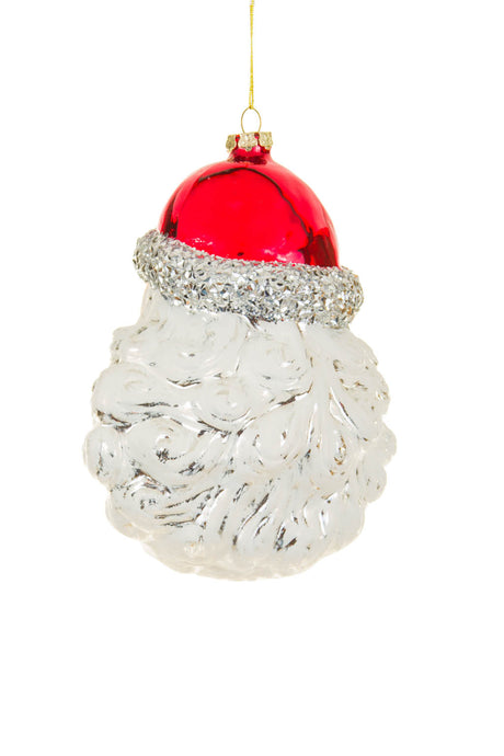 6.5" Hangable Red and Silver Glass Jolly Santa Ornament