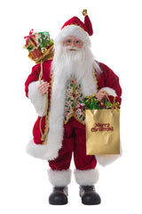 38" Red and White Cloth Shopping Santa Figurine with Gift Bag
