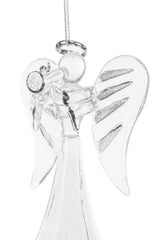 4" Hangable Clear Glass Cherub Girl Ornament with Flute
