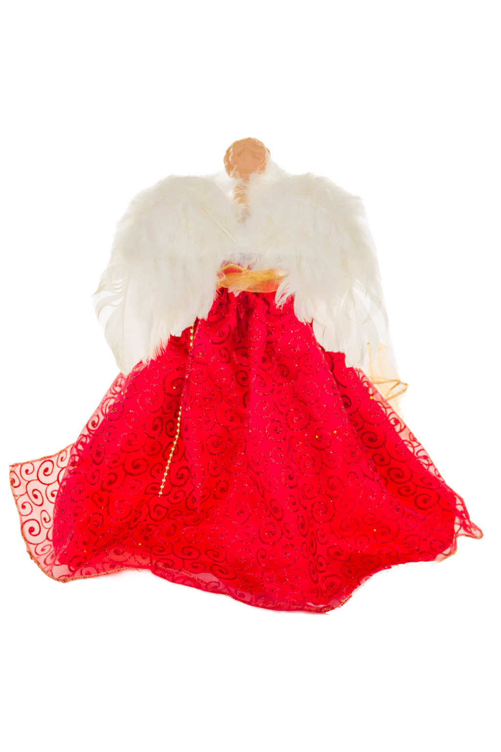 15"Red and Gold Polyester Elegant Warm White LED Angel Tree Topper with Glowing Stars