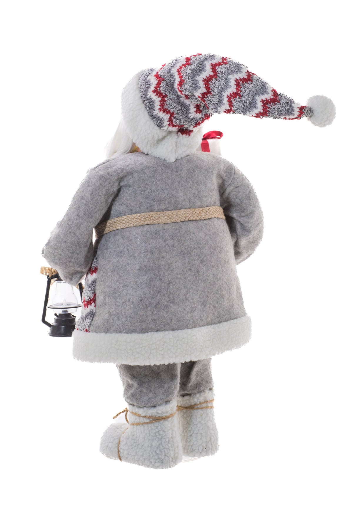 24" Gray and White Cloth Jolly Santa Figurine with Gifts