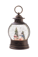 8" Oval Brown Plastic Lantern LED Snow Globe with Snowman-Scape