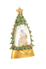 6" Mini Green and Gold Plastic Nativity Warm White LED Snow Globe