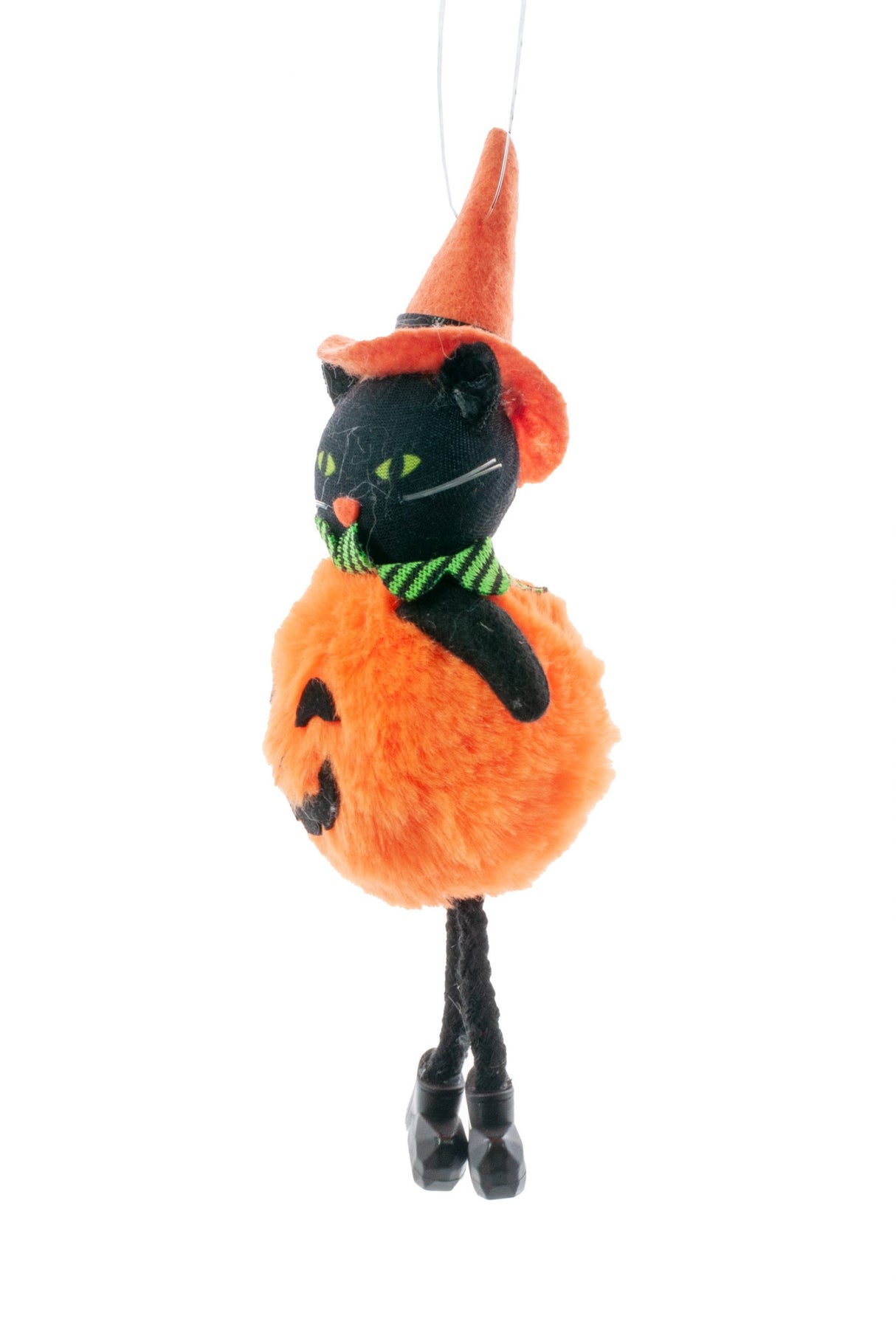 8" Sitting Orange and Black Cloth Cat Figurine with Pumpkin Body