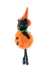 8" Sitting Orange and Black Cloth Cat Figurine with Pumpkin Body
