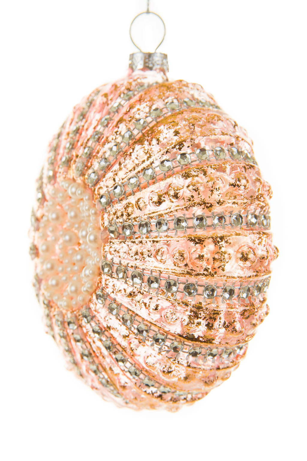 4.5" Hangable Rhinestoned Pink Glass Sea Urchin Ornament