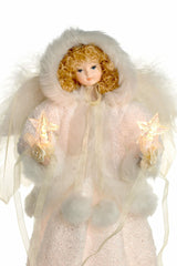 15" Ivory Cloth Hooded 10-Light Angel Tree Topper with Blonde Curly Hair