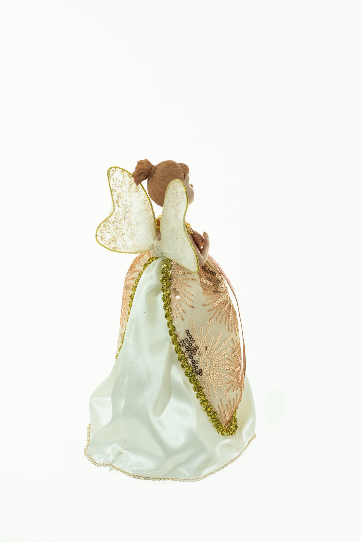 10" Striped Pink and White Cloth Fairy Figurine with Angel Wings