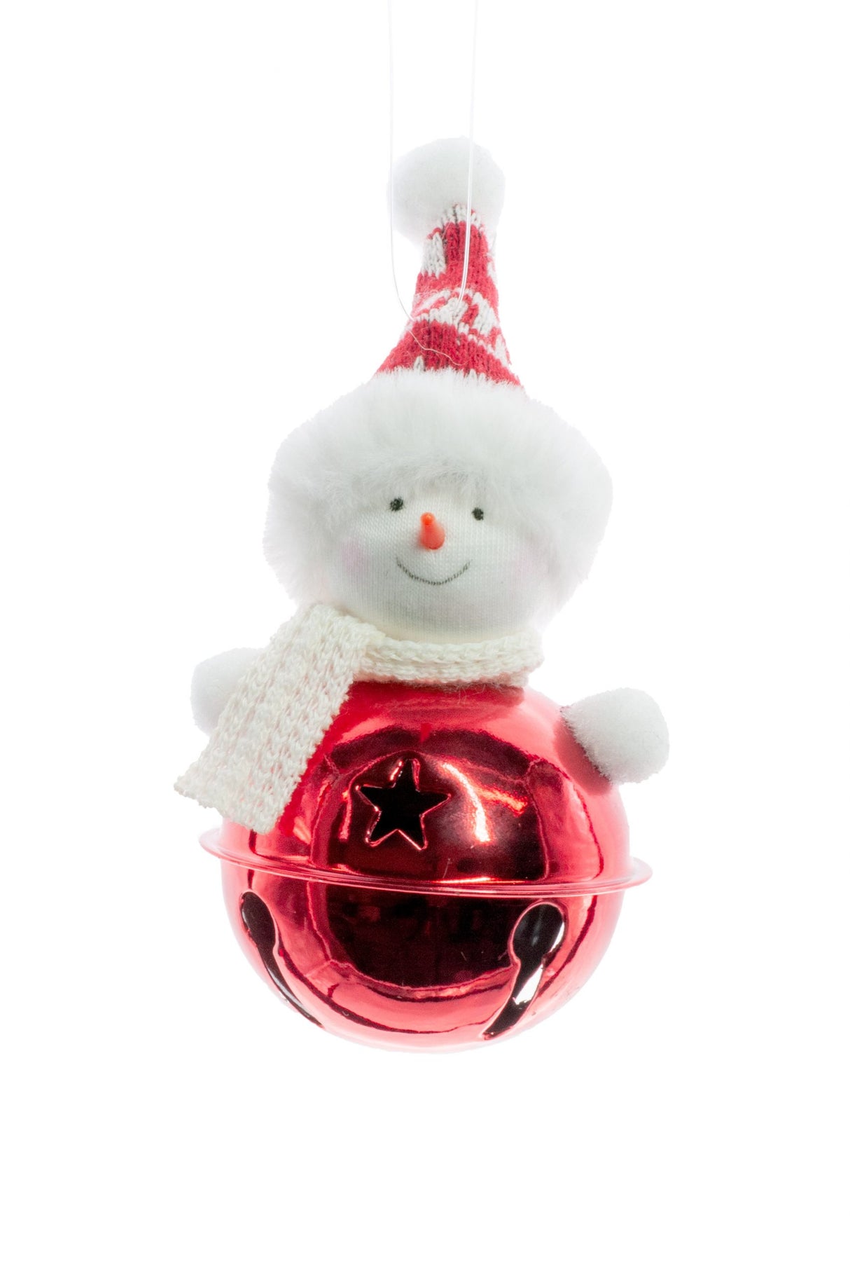 5.25" Hanging Red Cloth Snowman Ornament with Bell Body