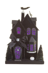 12" Black and Purple Cardboard LED Haunted House