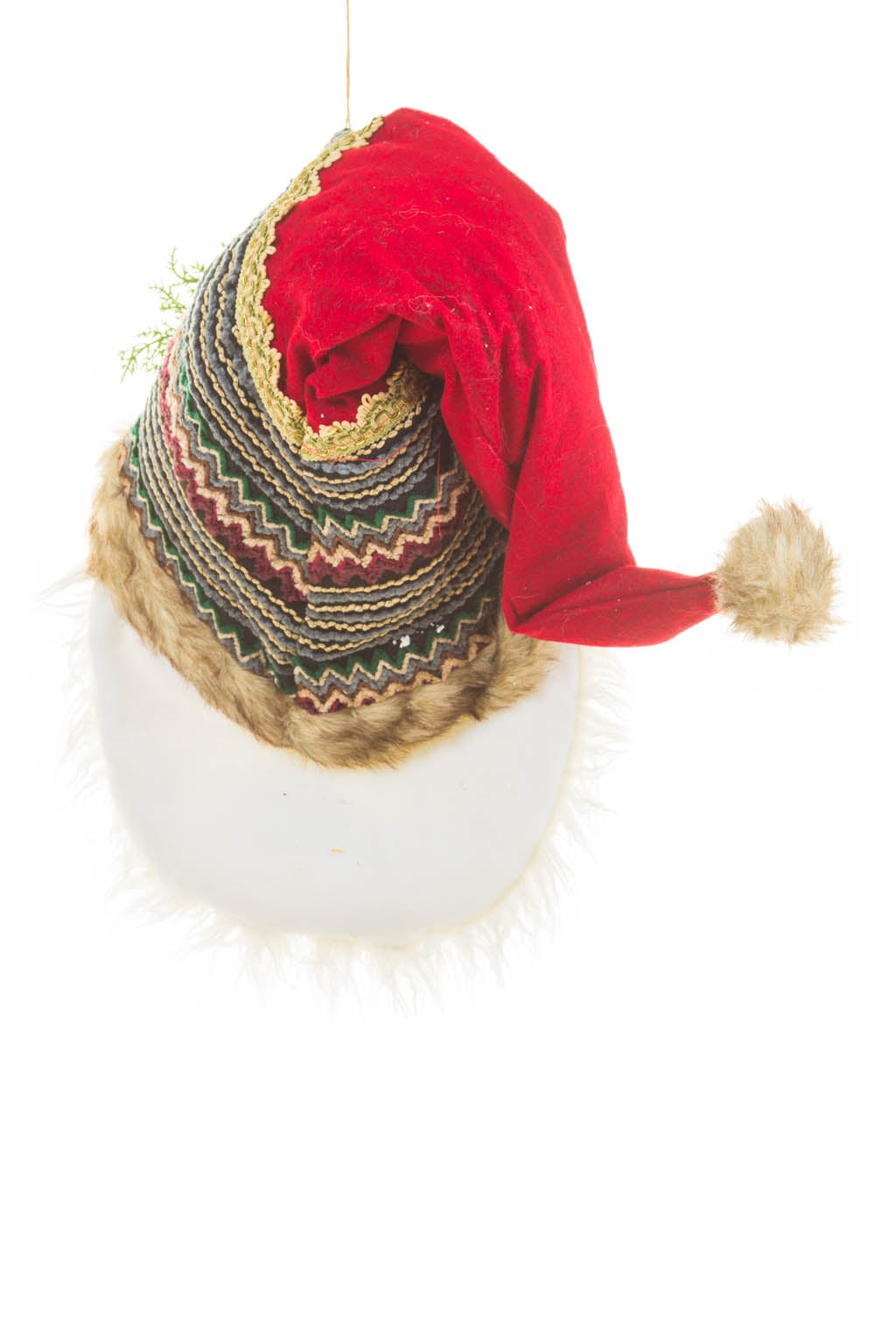 25" Hanging Striped Red and White Cotton Santa Head Decoration