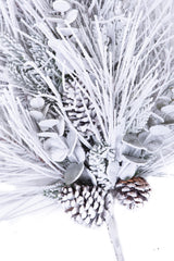 34" Hangable Flocked White and Green Pvc Teardrop Swag with Pinecones