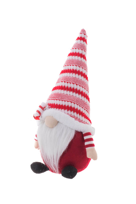 18.5" Striped Red and White Cloth Festive Gnome with Candy On Hat