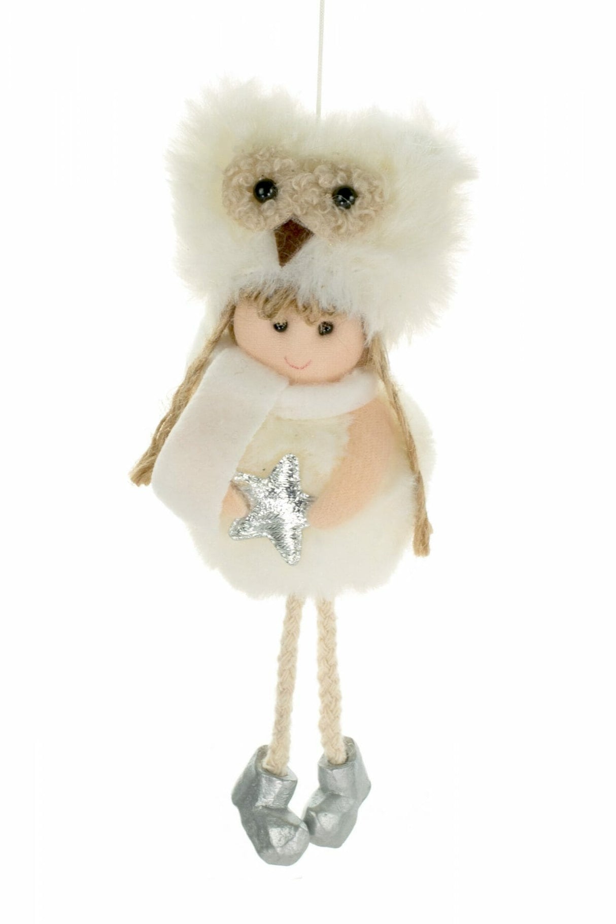 6" Hanging White Cloth Girl Ornament with Hanging Legs