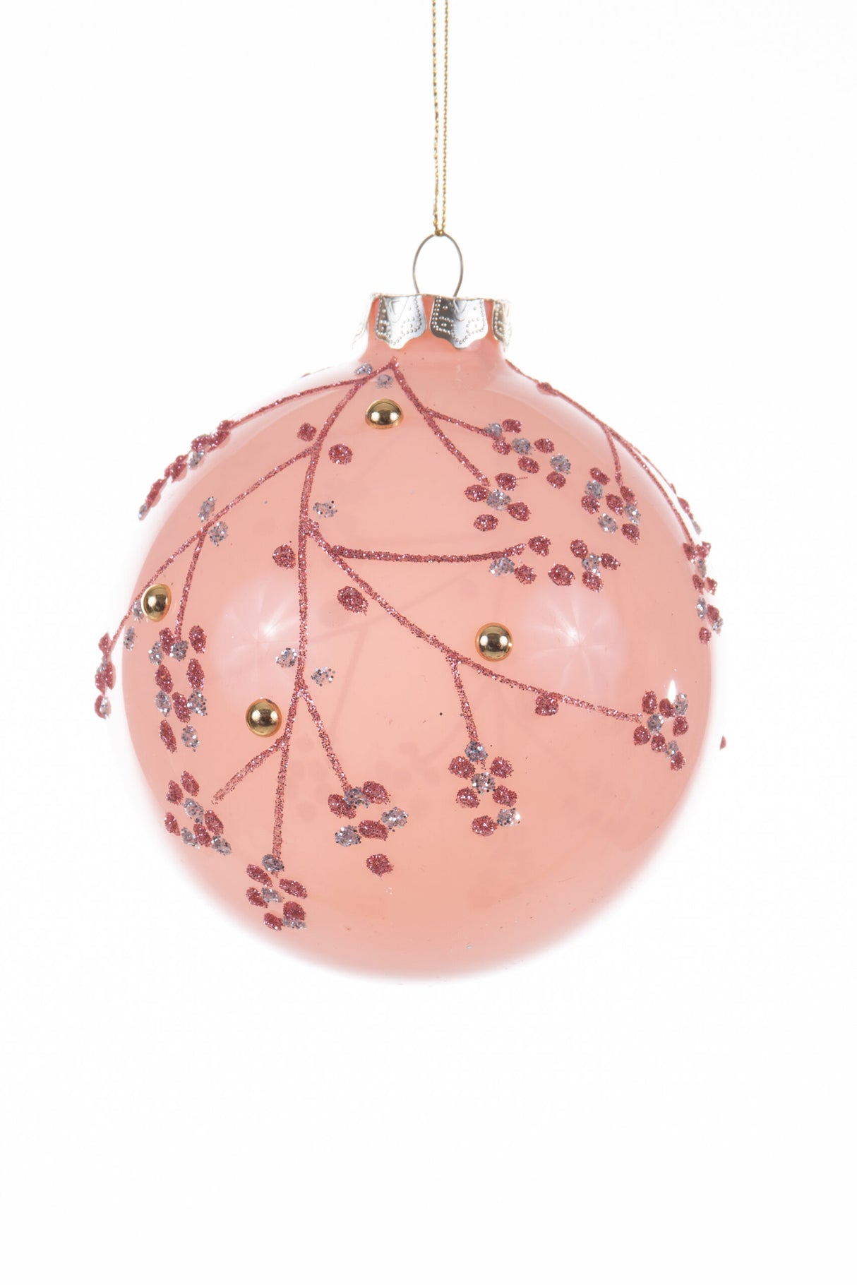 4" Hangable Pink Glass Cherry Blossom Ball Ornament