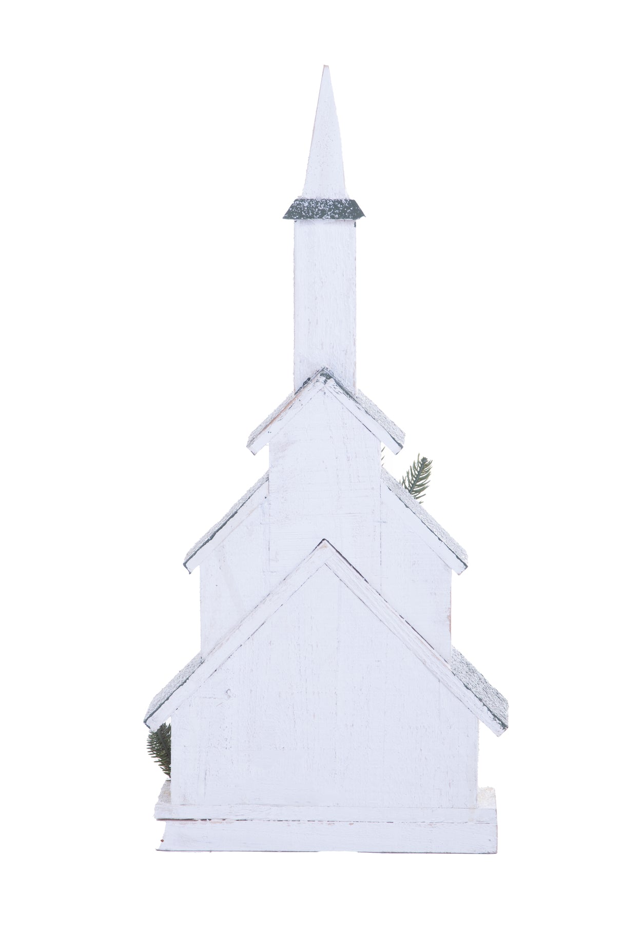 22" Geometric White and Green Wood Winter Church Warm White LED Display