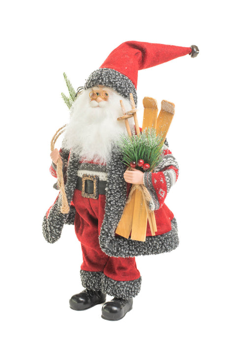 19" Red and Gray Knitted Nordic Santa Figurine with Gift Sack