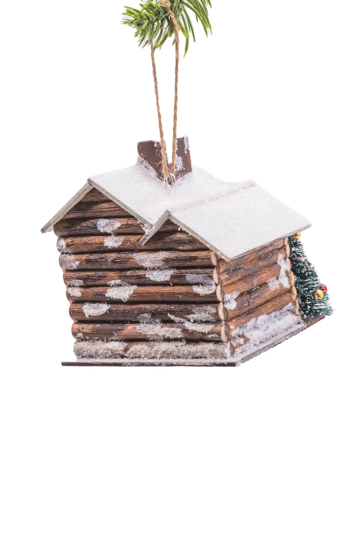 4" Hanging Brown and White Wooden Cabin Illuminated Ornament