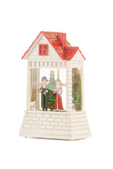 12.5" Mini White and Red Plastic Brick House Warm White LED Snow Globe with Carolers