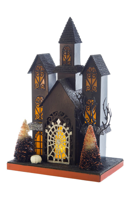 12" Black and Orange Cardboard LED Haunted House