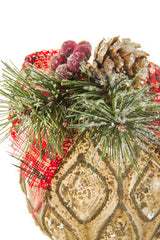 5" Hangable Brass Glass Captivating Ball Ornament with Plaid Ribbon