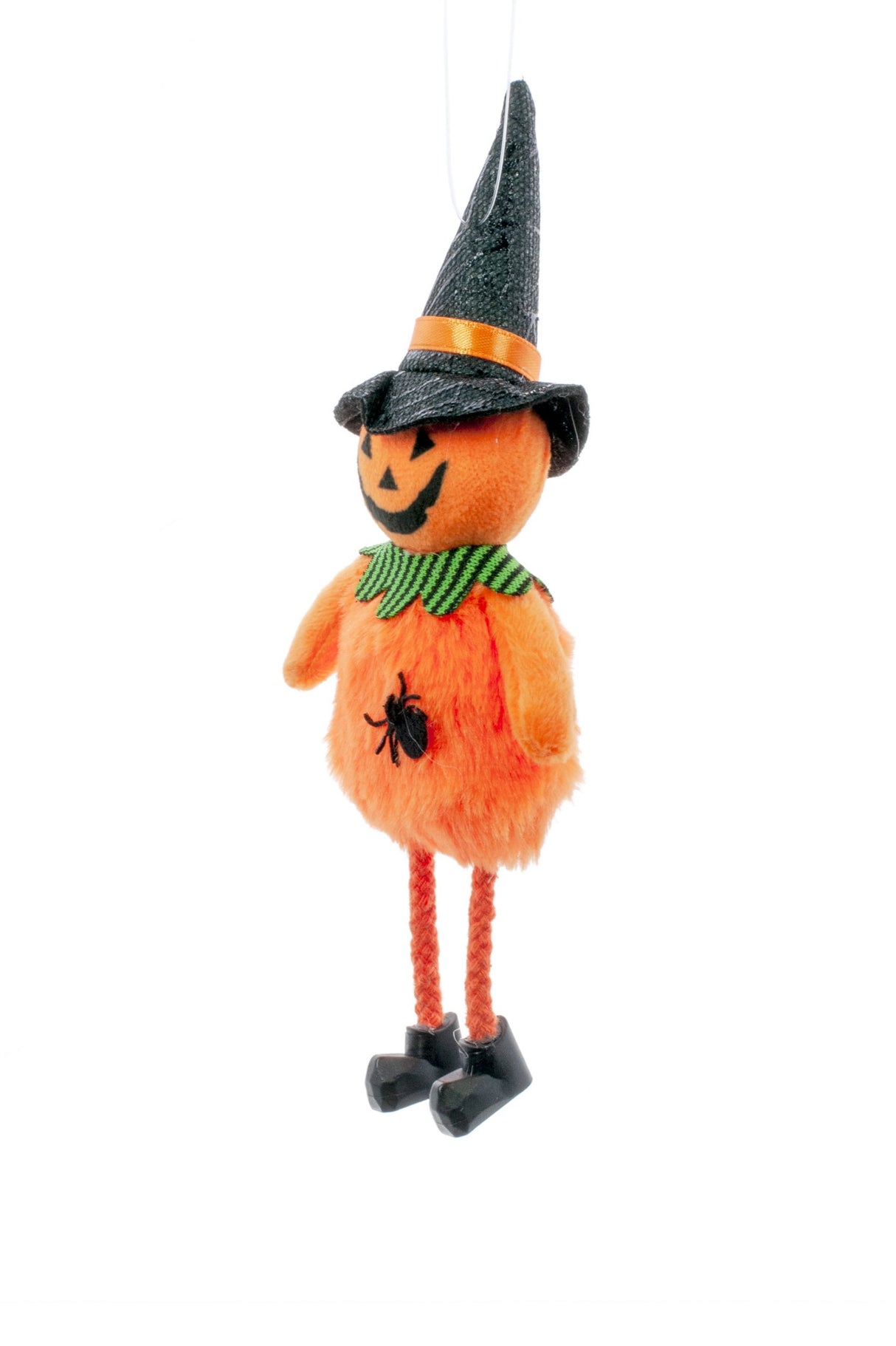 8" Hanging Orange Cloth Pumpkin Boy Ornament with Dangling Feet