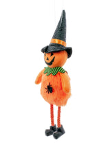 8" Hanging Orange Cloth Pumpkin Boy Ornament with Dangling Feet