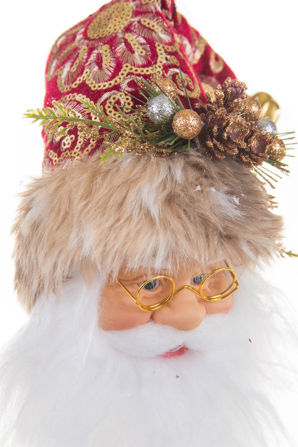 9.5" Hangable Red and Gold Cloth Santa Head Ornament