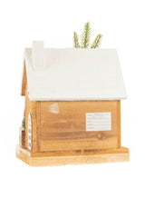 12" White and Light Brown Wood Snowy Cabin Warm White LED Display