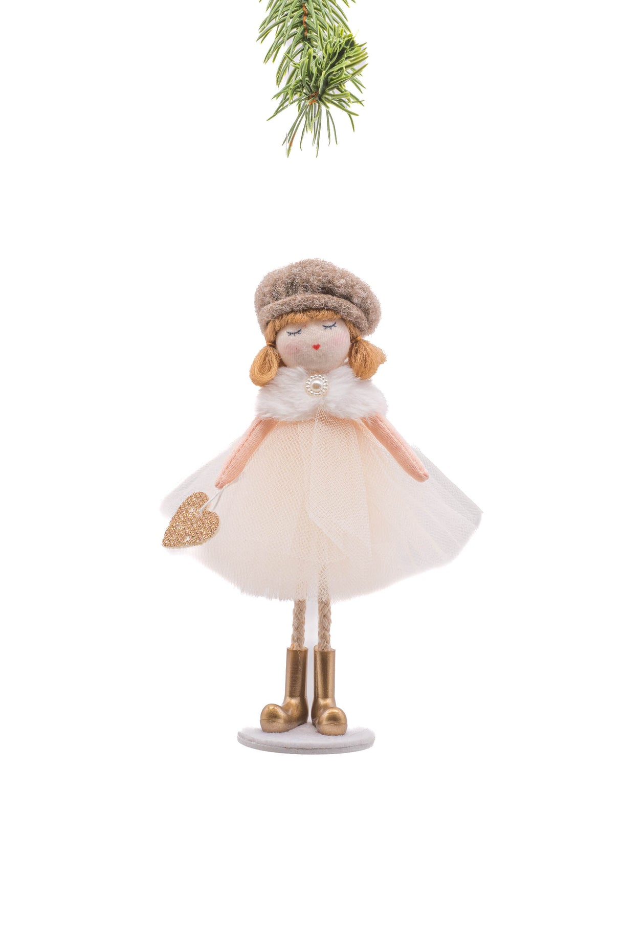 6.5" Cream Cloth Romantic Girl Doll with Cute Beret