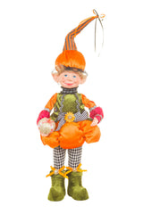 17" Orange and Green Cloth Elf Boy Doll with Pumpkin Hat