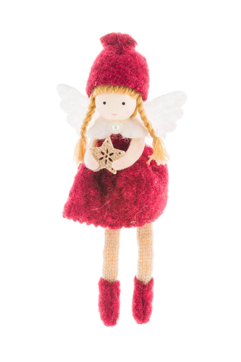 7" Sitting Burgundy Fabric Cherub Girl Doll with Star