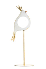 17" Gold and White Metal Bird Candle Holder