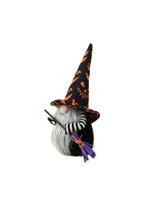 11" Black and Gray Cloth Gnome Witch Boy Doll with Jack-O-Lantern Hat