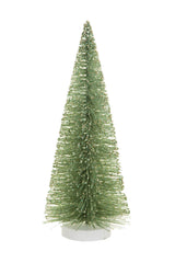 16"Green and Silver Wood Decorative Tree with Wooden Base