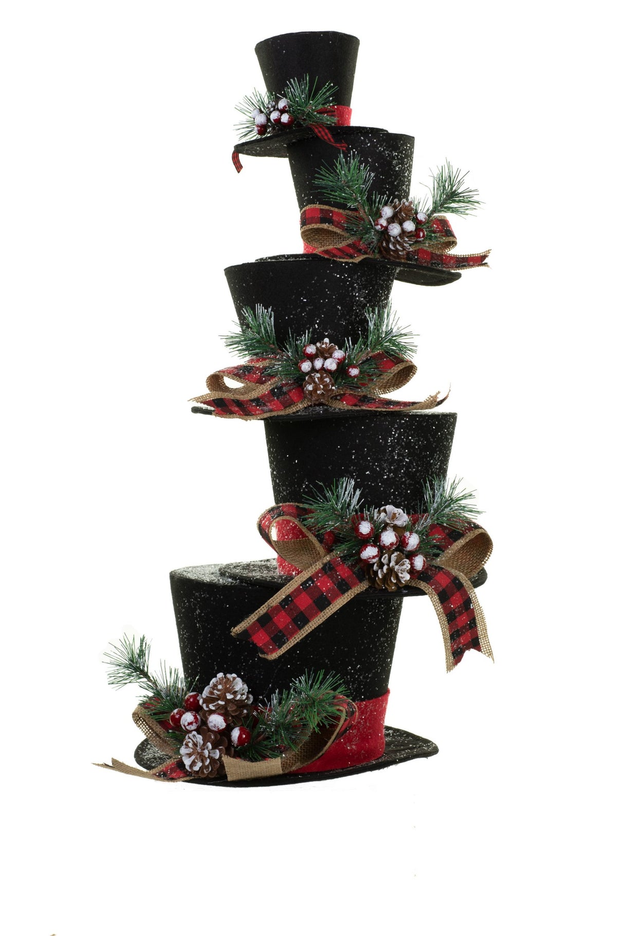 23" Striped Black and Red Cloth Stack of Top Hats Display Piece with Glitter