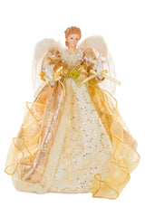 15" Sequin Gold Polyester Majestic Warm White LED Angel Tree Topper