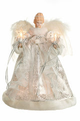 12" Silver and White Cloth Vintage 10-Light Angel Tree Topper