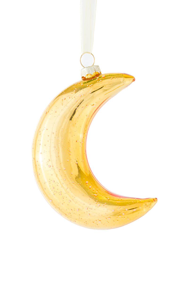 4" Hanging Gold Glass Crescent Moon Ornament