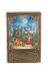 7.5" Musical Brass Glass Bookend LED Snow Globe with Christmas Eve Santa
