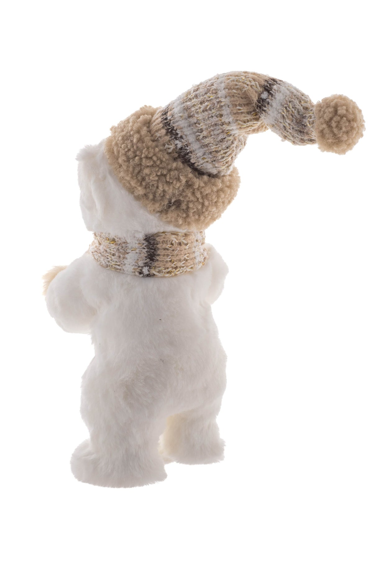 10" White Cotton Bear Figurine with Winter Scarf