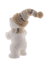 10" White Cotton Bear Figurine with Winter Scarf