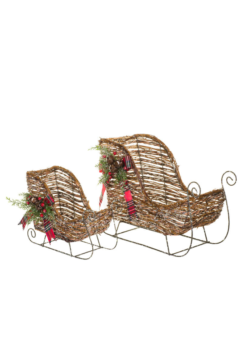 16.5" Pair of Sparkly Brown Wooden Sleighs Accent